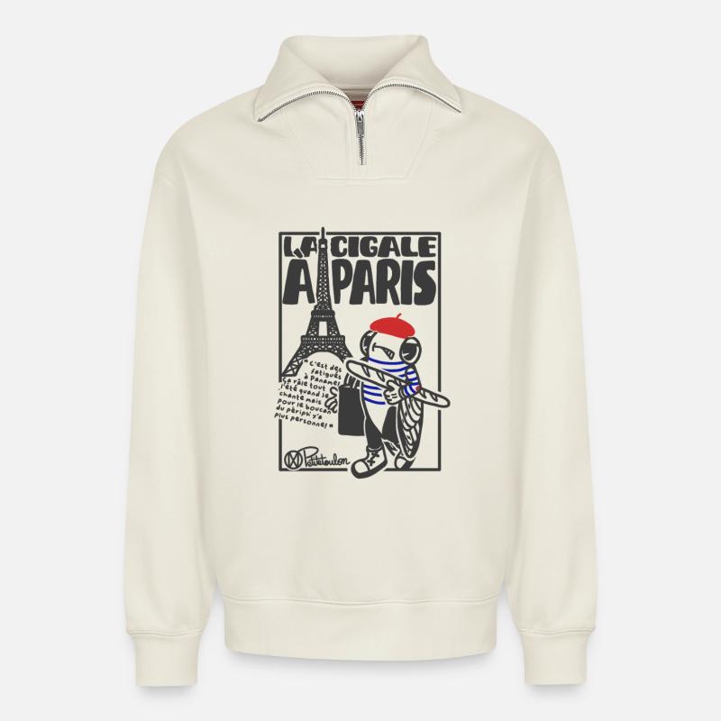 Cigale Paris - Relaxed Unisex Organic Half Zip Sweatshirt – von SPREAD - Naturweiß