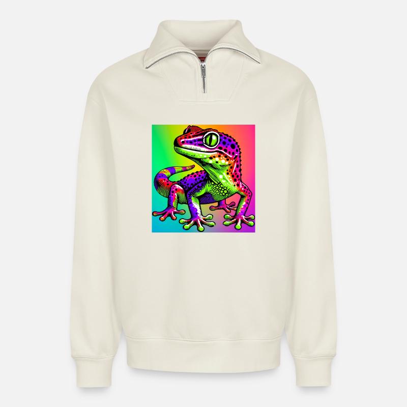 Gecko - Relaxed Unisex Organic Half Zip Sweatshirt – von SPREAD - Naturweiß