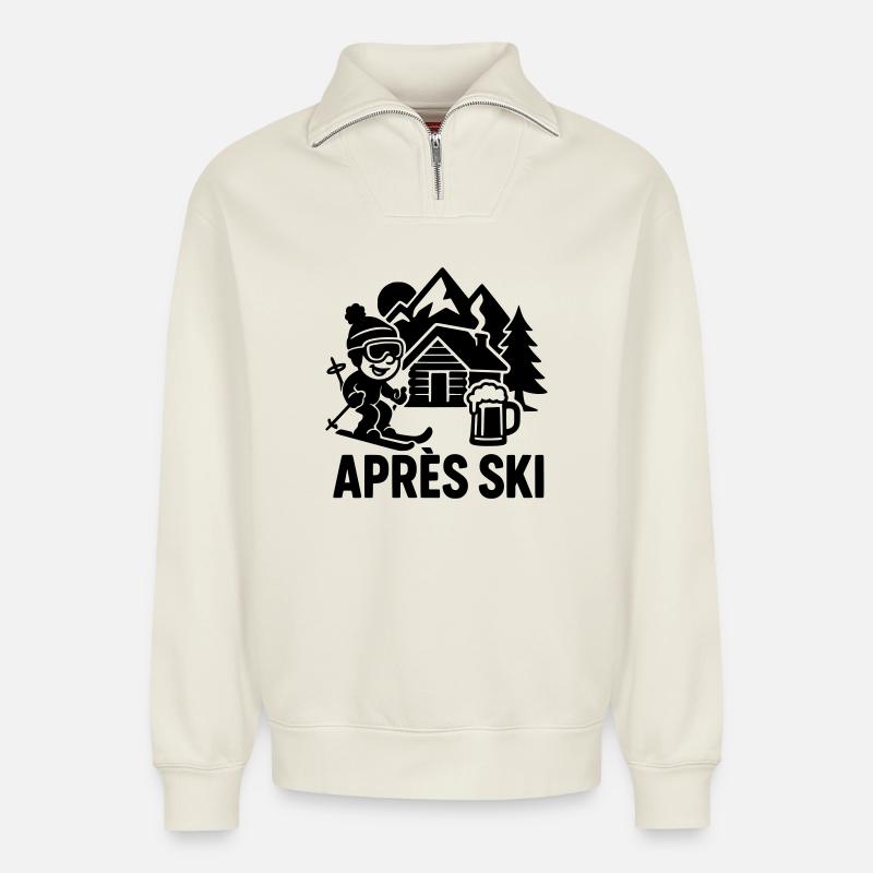 Tenue d’après-ski - Sweat unisexe décontracté en coton biologique à demi-zip – de SPREAD - blanc cassé