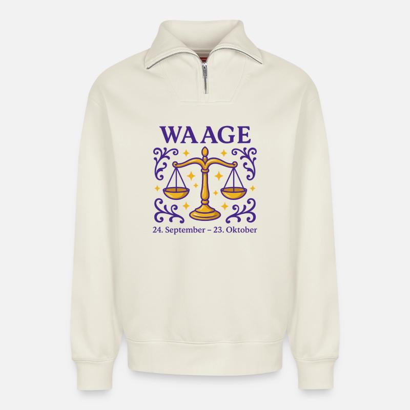 Sternzeichen Waage - Relaxed Unisex Organic Half Zip Sweatshirt – von SPREAD - Naturweiß
