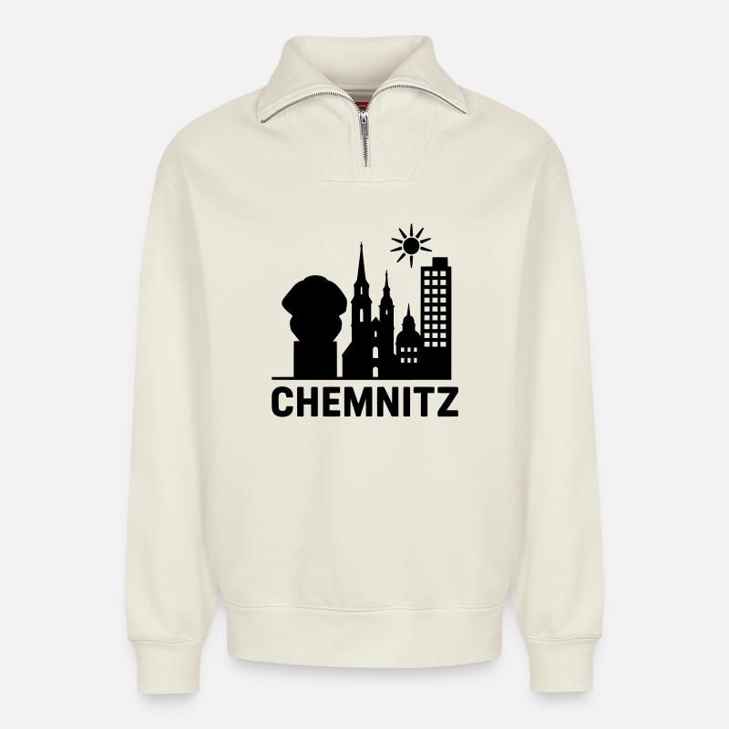 chemnitz wahrzeichen silhouette - Relaxed Unisex Organic Half Zip Sweatshirt – von SPREAD - Naturweiß