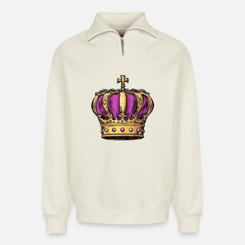 Crown - Relaxed Unisex Organic Half Zip Sweatshirt – by SPREAD - off white