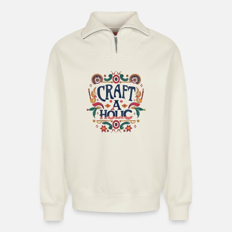 Craft-aholic - Relaxed Unisex Organic Half Zip Sweatshirt – von SPREAD - Naturweiß