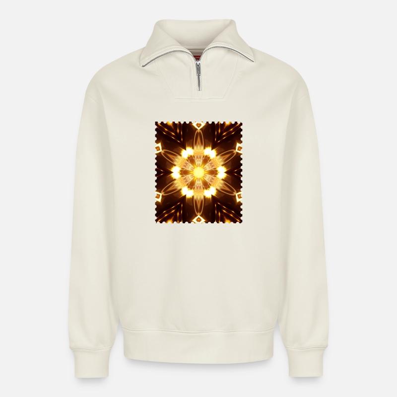 Fiery Mandala Light Play - Relaxed Unisex Organic Half Zip Sweatshirt – by SPREAD - off white