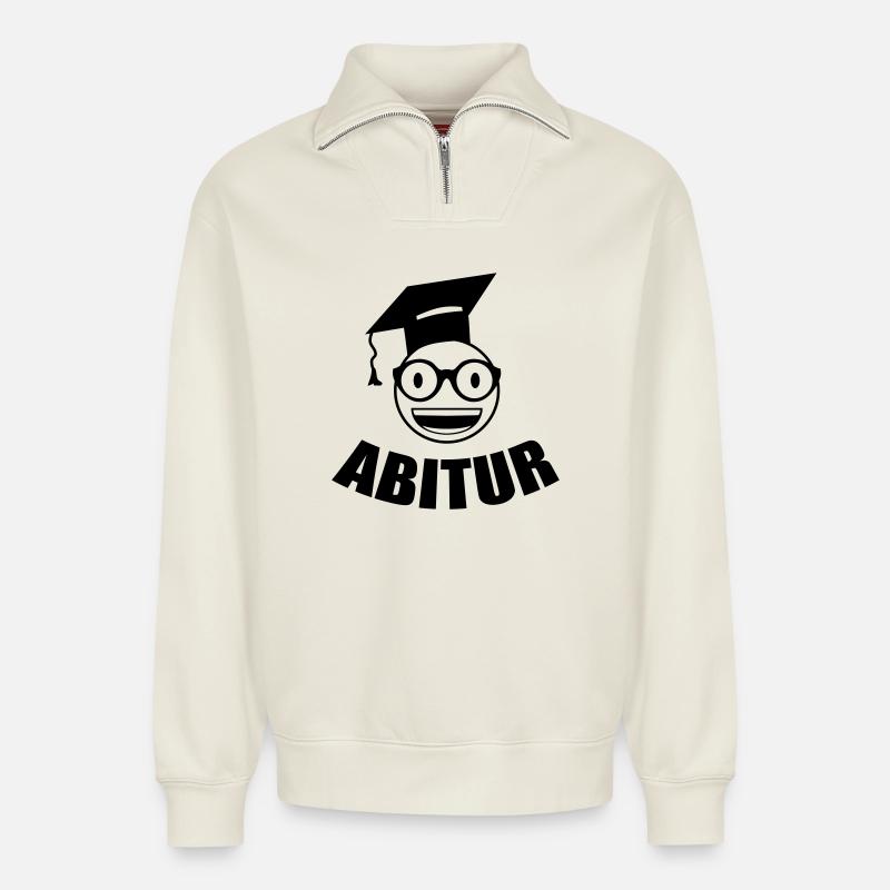 Nerd Student Abitur - Relaxed Unisex Organic Half Zip Sweatshirt – by SPREAD - off white