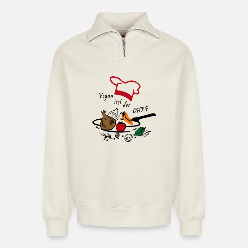 Culinary Arts Vegetables - Relaxed Unisex Organic Half Zip Sweatshirt – by SPREAD - off white