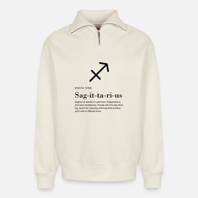 Sagittarius - Zodiac Sign - Relaxed Unisex Organic Half Zip Sweatshirt – von SPREAD - Naturweiß