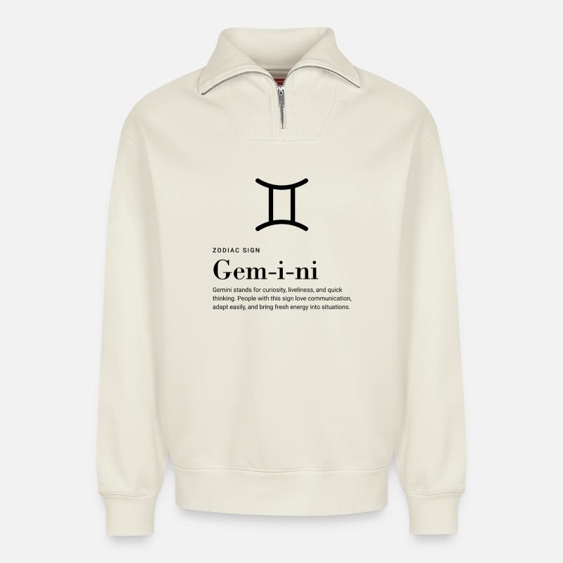 Gemini - Zodiac sign - Relaxed Unisex Organic Half Zip Sweatshirt – von SPREAD - Naturweiß