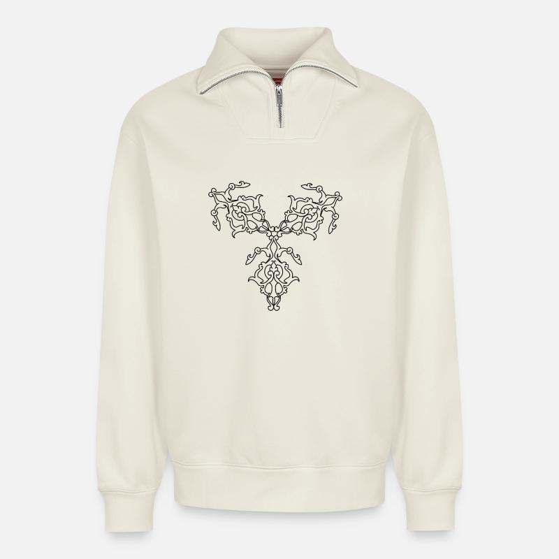 Geometric Patterns - Relaxed Unisex Organic Half Zip Sweatshirt – by SPREAD - off white