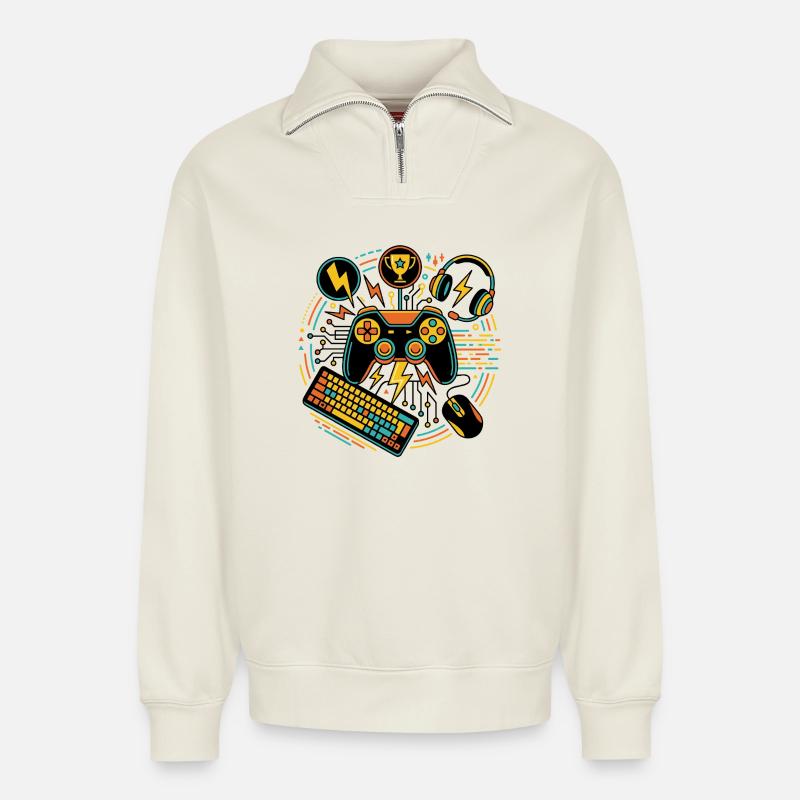 Neon Gaming Controller Motiv - Relaxed Unisex Organic Half Zip Sweatshirt – von SPREAD - Naturweiß