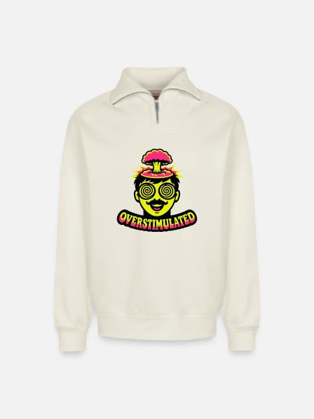 Overstimulated Neon Head - Relaxed Unisex Organic Half Zip Sweatshirt – by SPREAD - off white