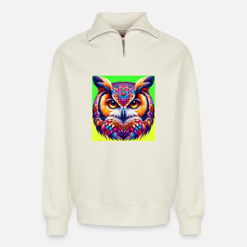 Eule - Relaxed Unisex Organic Half Zip Sweatshirt – von SPREAD - Naturweiß