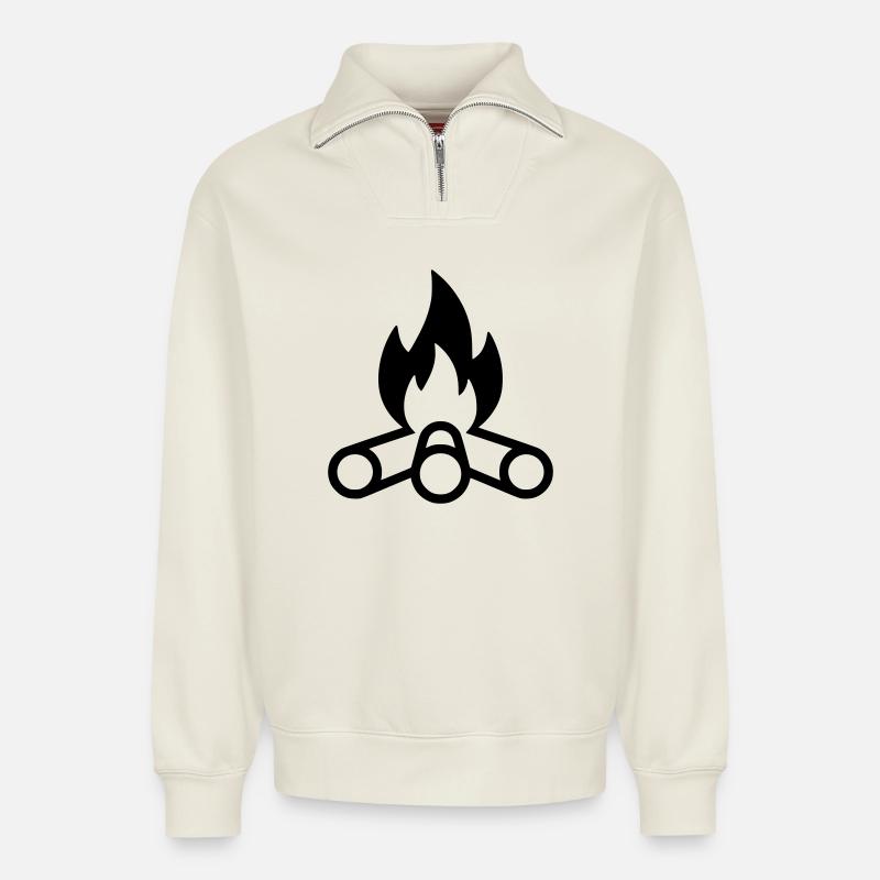 Campfire Flames Icon - Relaxed Unisex Organic Half Zip Sweatshirt – by SPREAD - off white