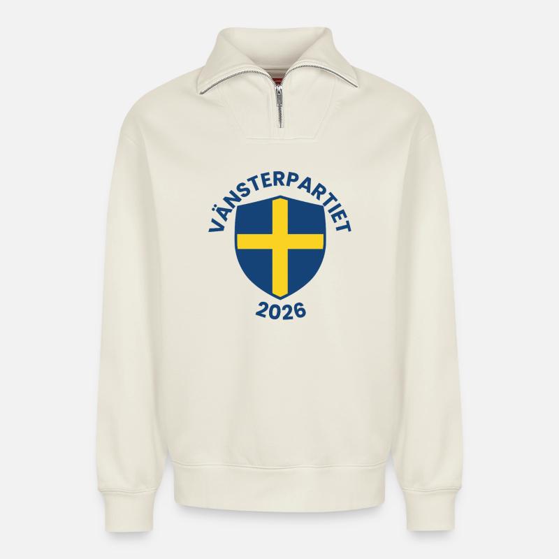 Emblem der Linken Partei 2026 - Relaxed Unisex Organic Half Zip Sweatshirt – von SPREAD - Naturweiß