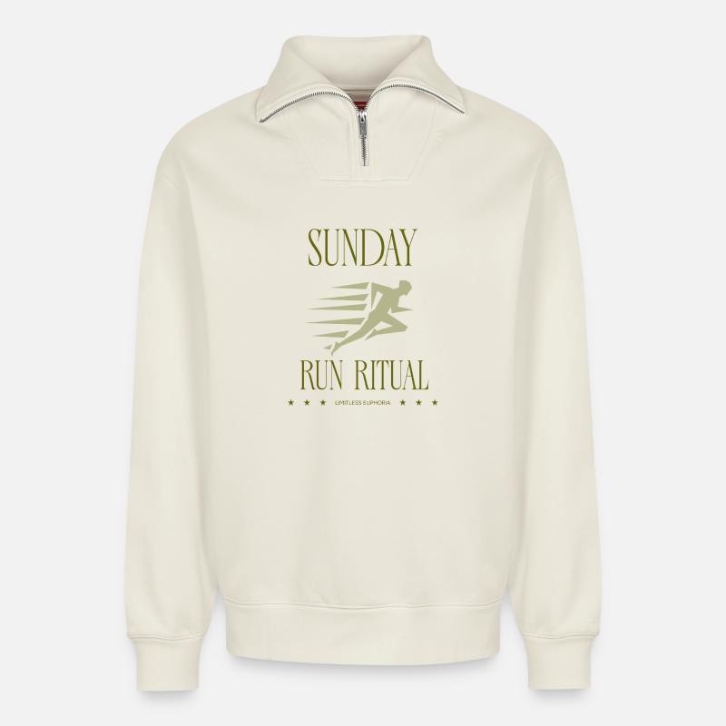 Runner - Sunday Run Ritual - Relaxed Unisex Organic Half Zip Sweatshirt – von SPREAD - Naturweiß