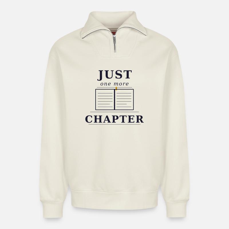 Just one more chapter - Relaxed Unisex Organic Half Zip Sweatshirt – von SPREAD - Naturweiß