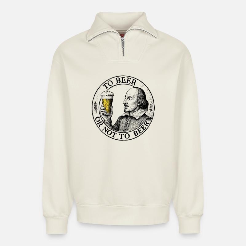 Bier oder nicht Bier - Relaxed Unisex Organic Half Zip Sweatshirt – von SPREAD - Naturweiß