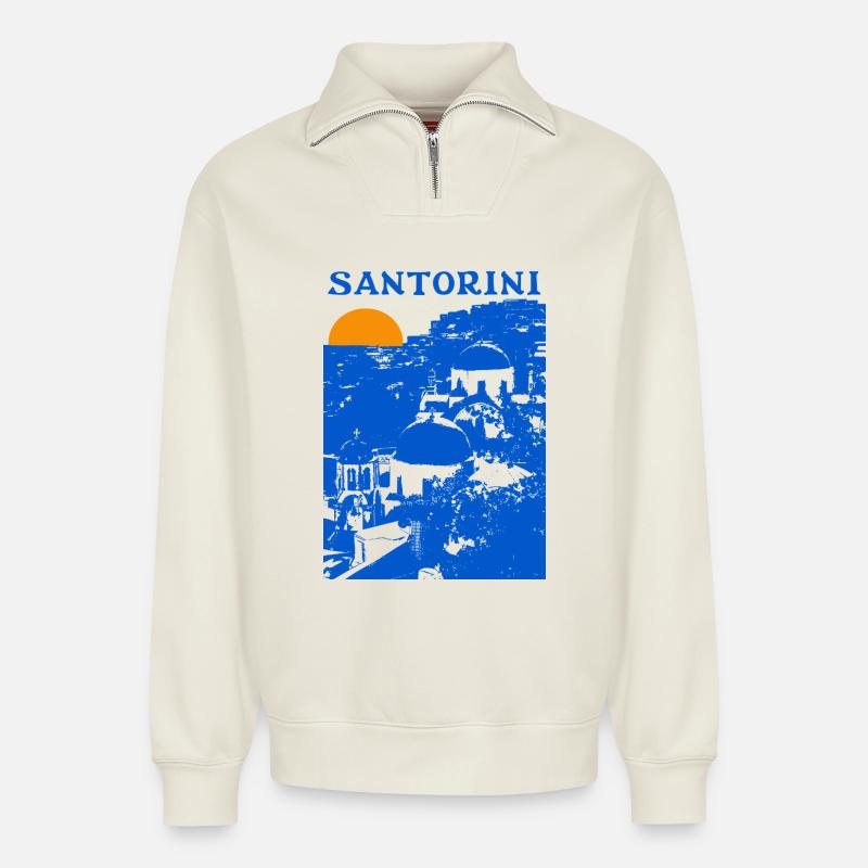 Santorin - Relaxed Unisex Organic Half Zip Sweatshirt – von SPREAD - Naturweiß