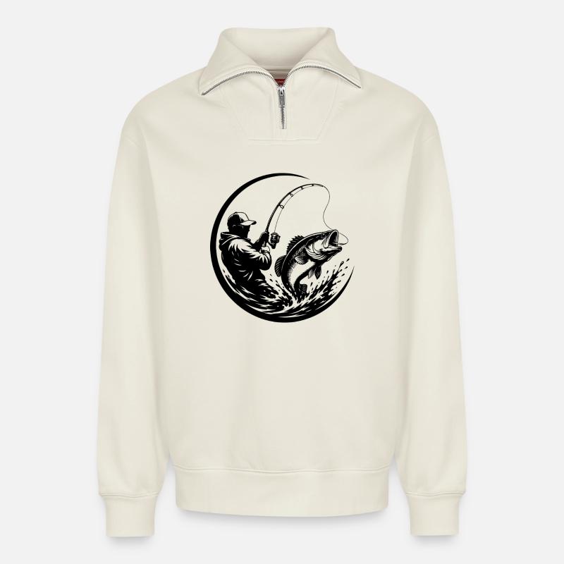 Angler - Relaxed Unisex Organic Half Zip Sweatshirt – von SPREAD - Naturweiß