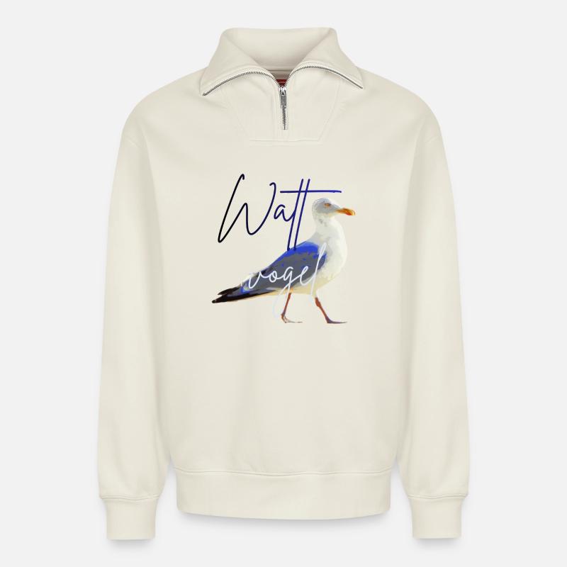 Wattvogel_3.2 - Relaxed Unisex Organic Half Zip Sweatshirt – von SPREAD - Naturweiß