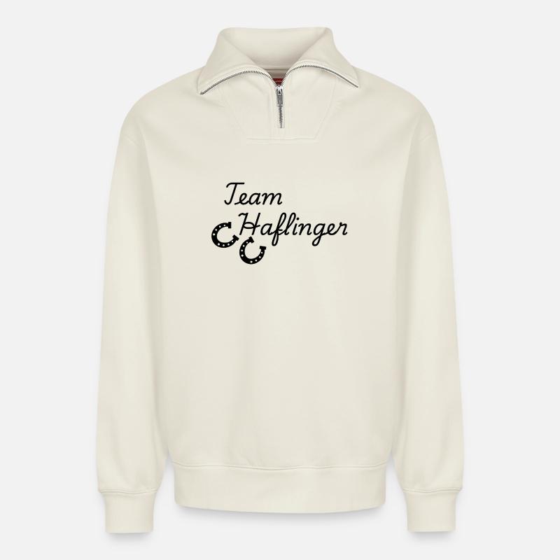 Team Haflinger - Relaxed Unisex Organic Half Zip Sweatshirt – von SPREAD - Naturweiß