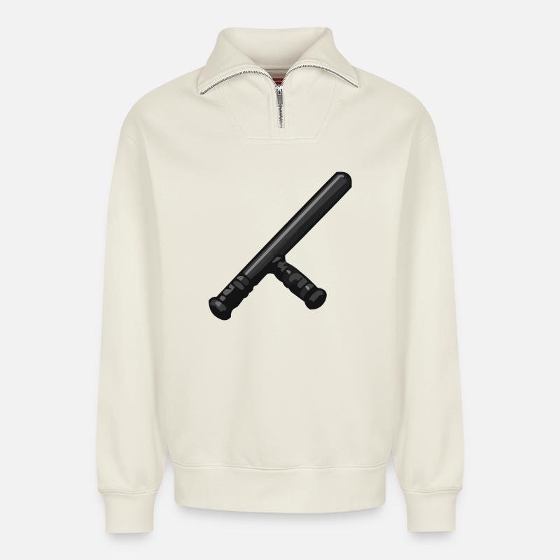 Dark Baton Graphic - Sweat unisexe décontracté en coton biologique à demi-zip – de SPREAD - blanc cassé