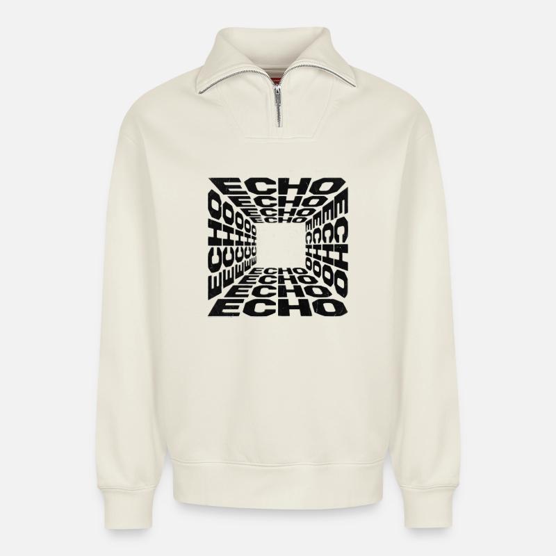 Tunnel Echoes Typographic Pattern - Relaxed Unisex Organic Half Zip Sweatshirt – by SPREAD - off white