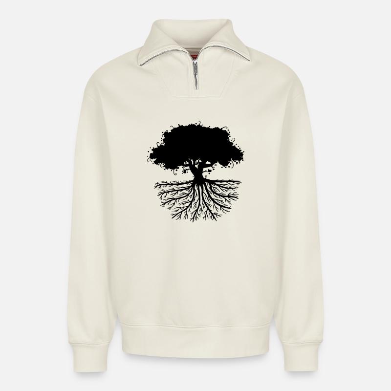 tree roots black - Relaxed Unisex Organic Half Zip Sweatshirt – von SPREAD - Naturweiß