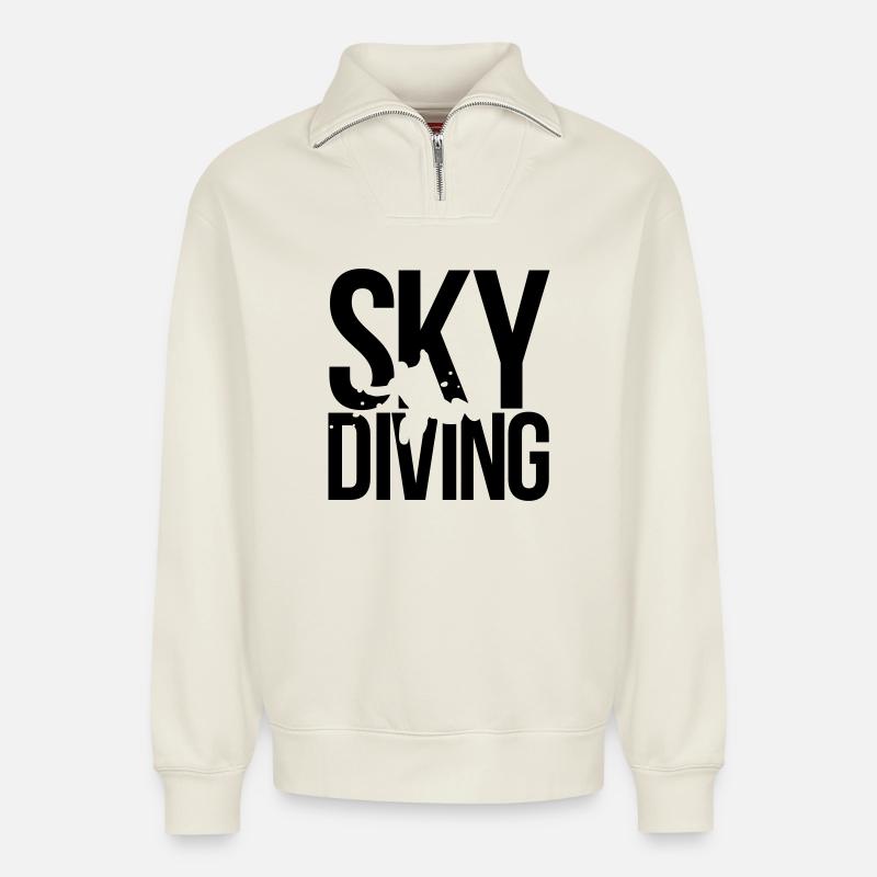skydiving - Relaxed Unisex Organic Half Zip Sweatshirt – by SPREAD - off white