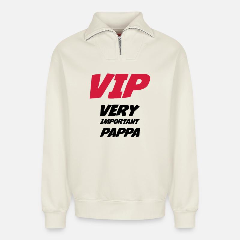 VIP Very Important Pappa - Relaxed Unisex Organic Half Zip Sweatshirt – von SPREAD - Naturweiß