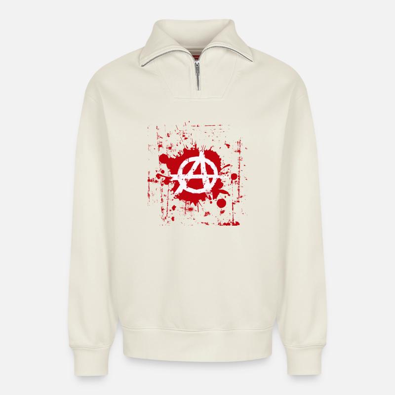 anarchy - Relaxed Unisex Organic Half Zip Sweatshirt – by SPREAD - off white