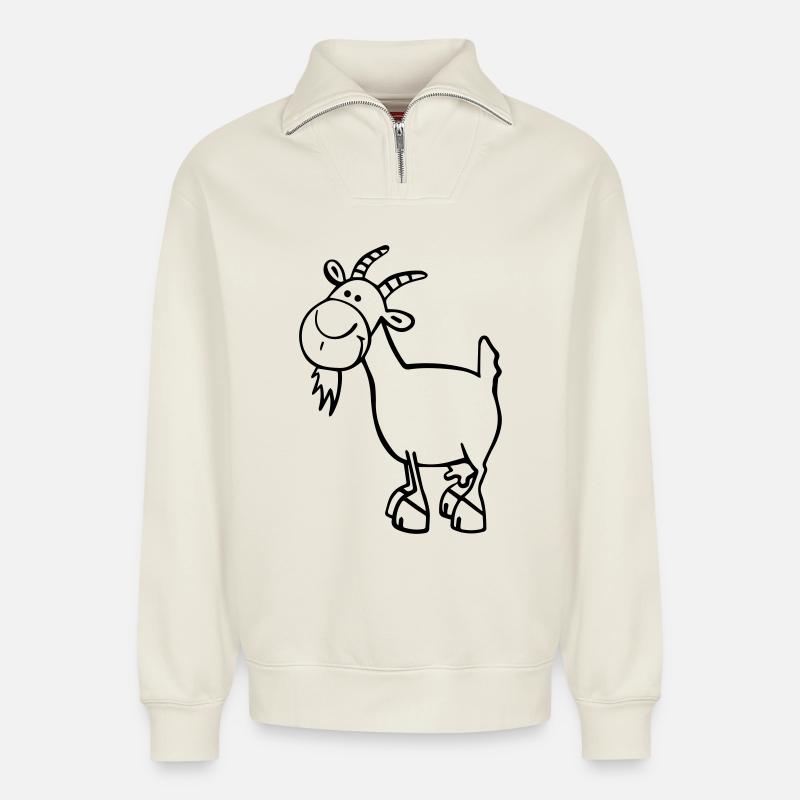 Fröhliche Ziege - Relaxed Unisex Organic Half Zip Sweatshirt – von SPREAD - Naturweiß