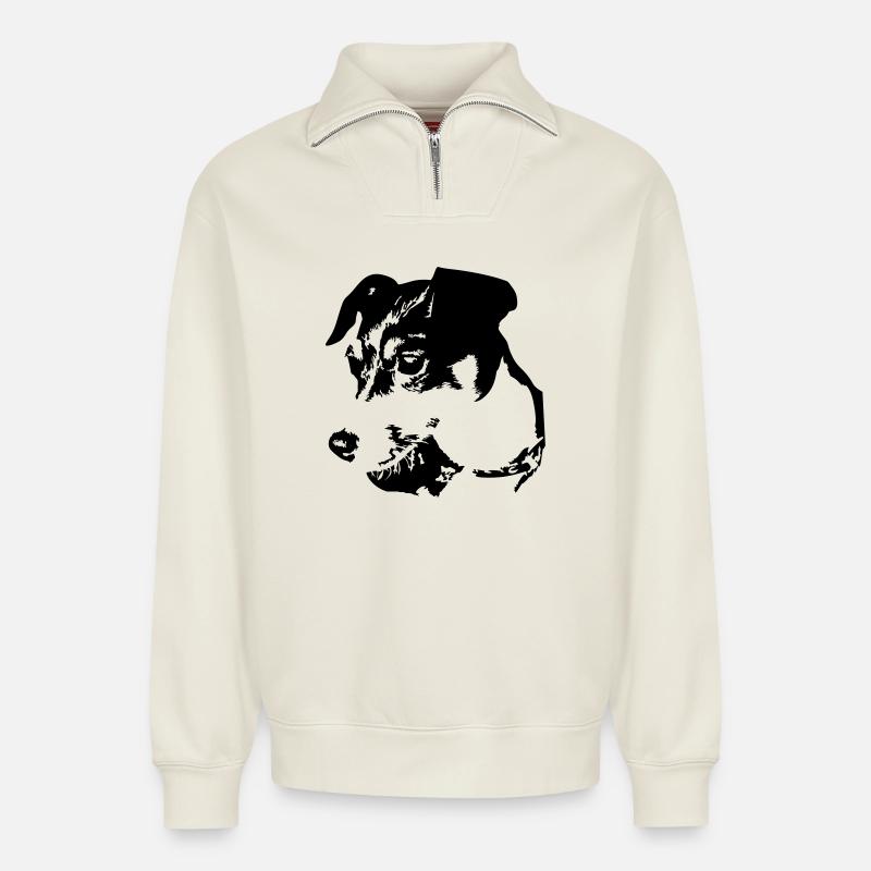 Jack Russell Terrier Kopf - Relaxed Unisex Organic Half Zip Sweatshirt – von SPREAD - Naturweiß
