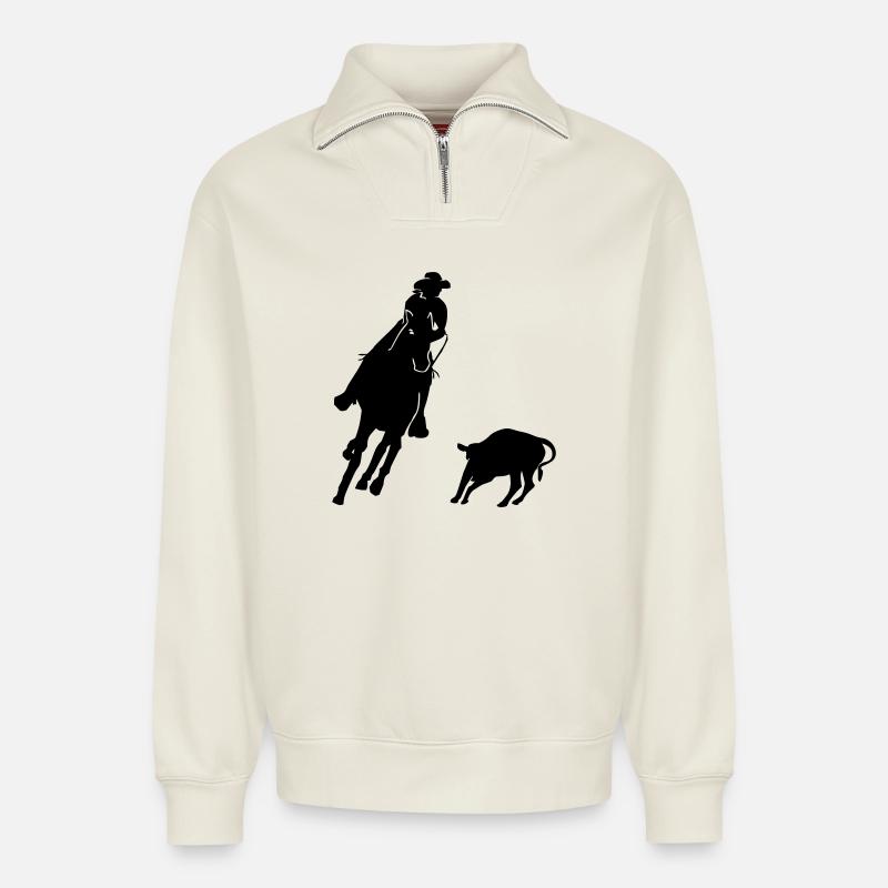 Equestrian Western Riding - Cutting - Relaxed Unisex Organic Half Zip Sweatshirt – by SPREAD - off white