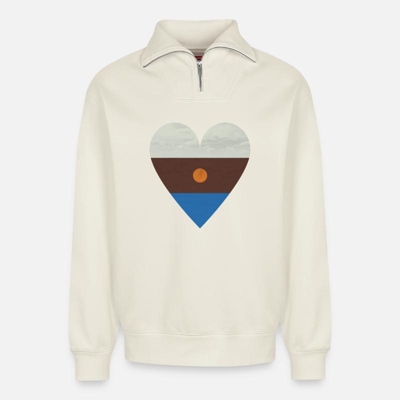 4 elements - Relaxed Unisex Organic Half Zip Sweatshirt – by SPREAD - off white