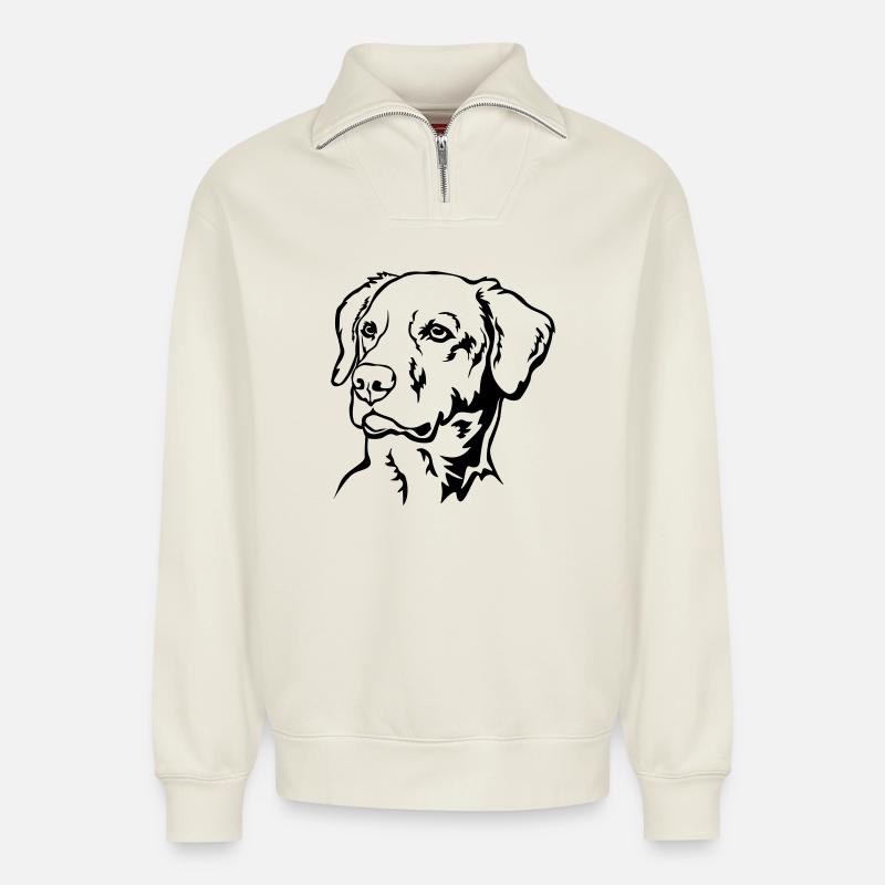 Labrador Head - Relaxed Unisex Organic Half Zip Sweatshirt – by SPREAD - off white