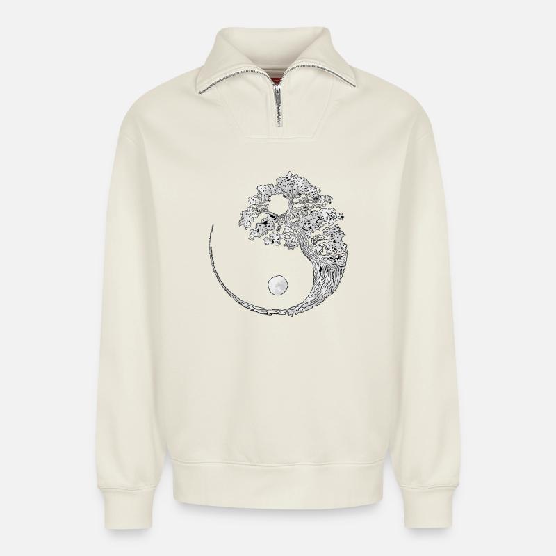 Yin Yang - Relaxed Unisex Organic Half Zip Sweatshirt – von SPREAD - Naturweiß