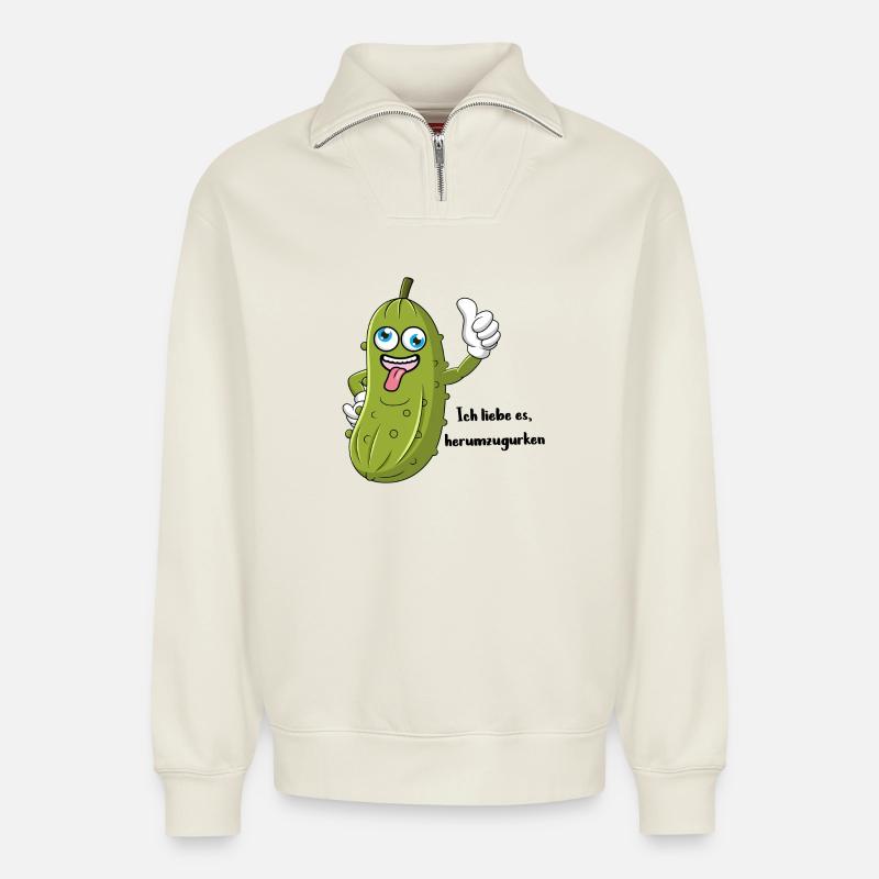 Herumgurken - lustige Gurke Geschenkidee - Relaxed Unisex Organic Half Zip Sweatshirt – von SPREAD - Naturweiß
