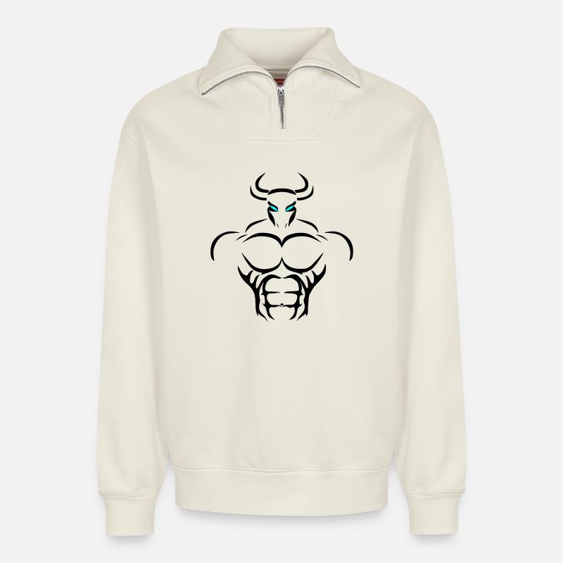 Alpha Taurus Deluxe - Relaxed Unisex Organic Half Zip Sweatshirt – by SPREAD - off white