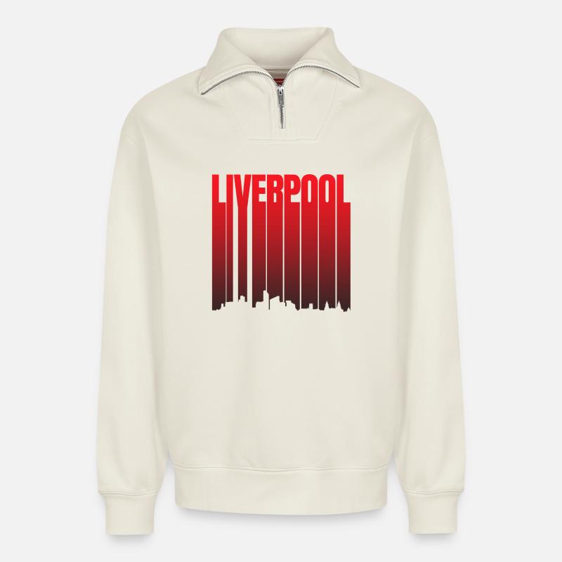 Liverpool Skyline Gradient - Relaxed Unisex Organic Half Zip Sweatshirt – by SPREAD - off white