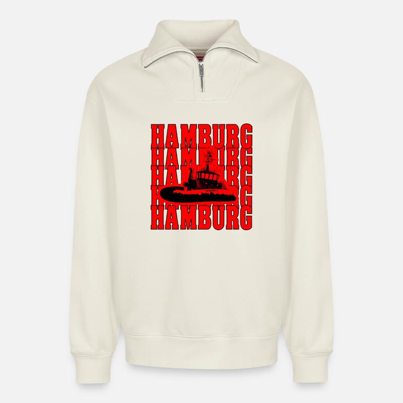 Hamburg Bugsier 7 - Relaxed Unisex Organic Half Zip Sweatshirt – von SPREAD - Naturweiß