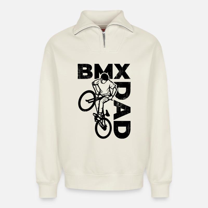 BMX Daddy - Relaxed Unisex Organic Half Zip Sweatshirt – by SPREAD - off white