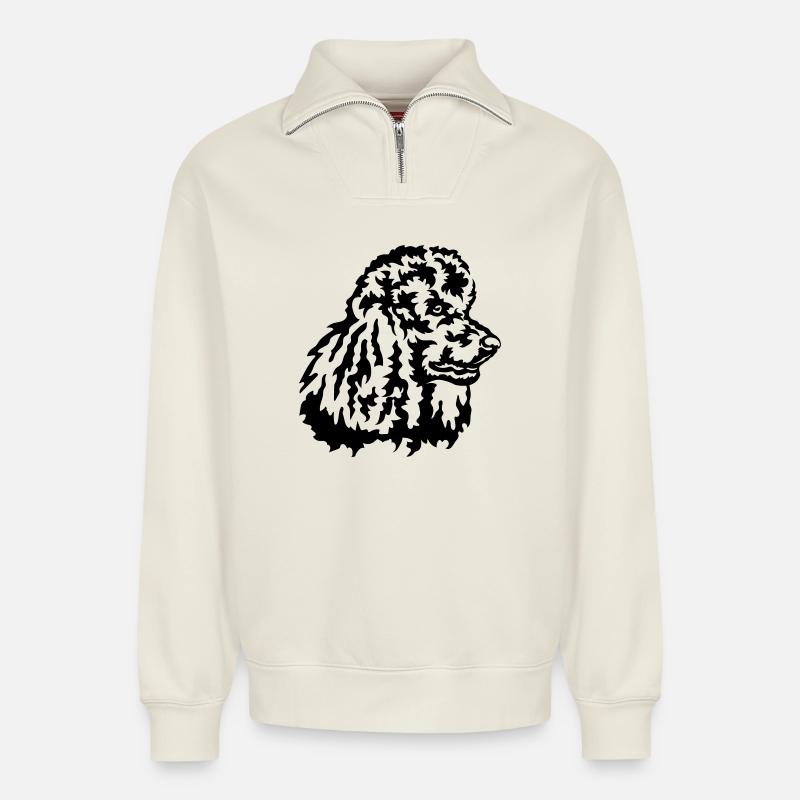 Grosspudel Kopf - Relaxed Unisex Organic Half Zip Sweatshirt – von SPREAD - Naturweiß