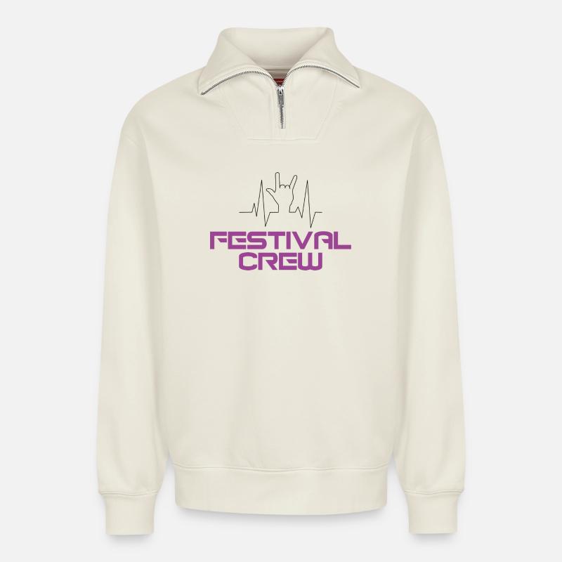 Festival Crew - Relaxed Unisex Organic Half Zip Sweatshirt – von SPREAD - Naturweiß