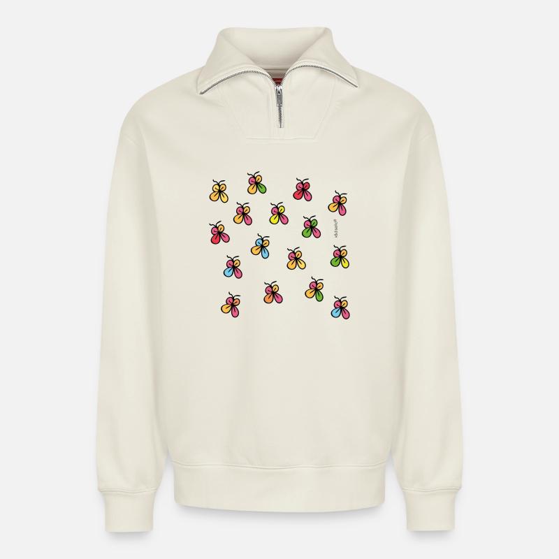 Neonschmetterlinge in schwarzer Silhouette - Relaxed Unisex Organic Half Zip Sweatshirt – von SPREAD - Naturweiß