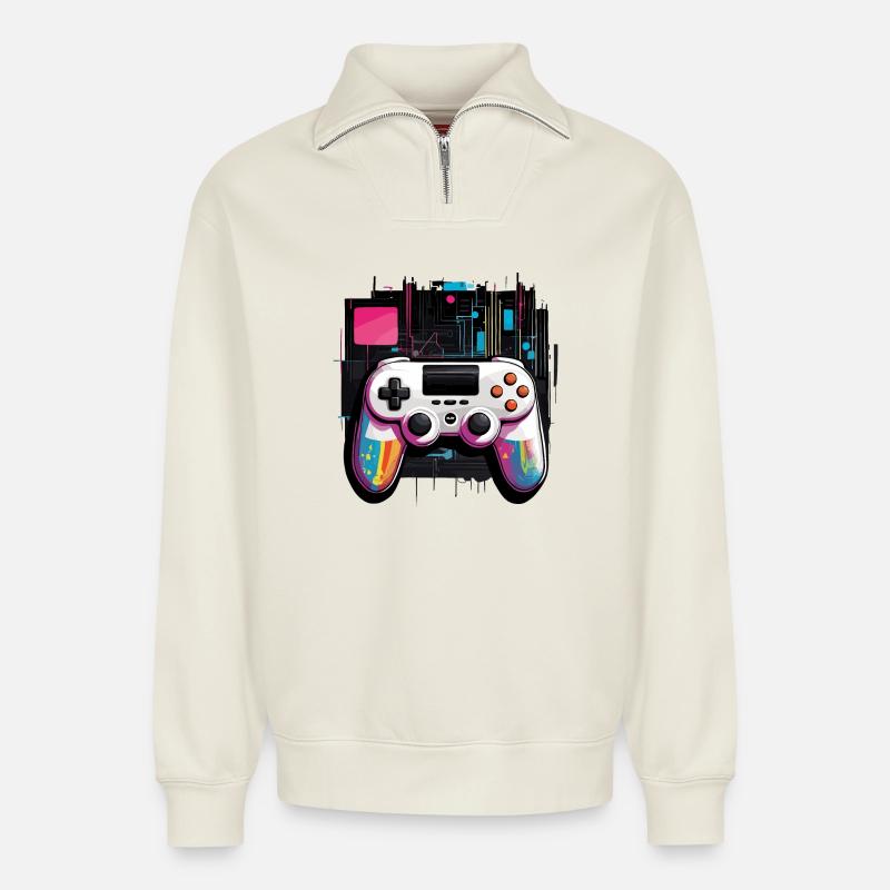 Gamer Controller - Relaxed Unisex Organic Half Zip Sweatshirt – von SPREAD - Naturweiß