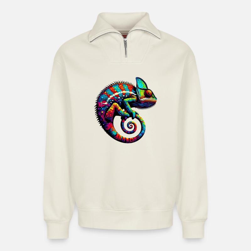 Chamäleon - Relaxed Unisex Organic Half Zip Sweatshirt – von SPREAD - Naturweiß