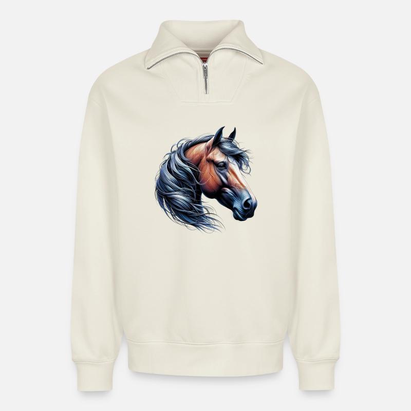 Pferd - Relaxed Unisex Organic Half Zip Sweatshirt – von SPREAD - Naturweiß