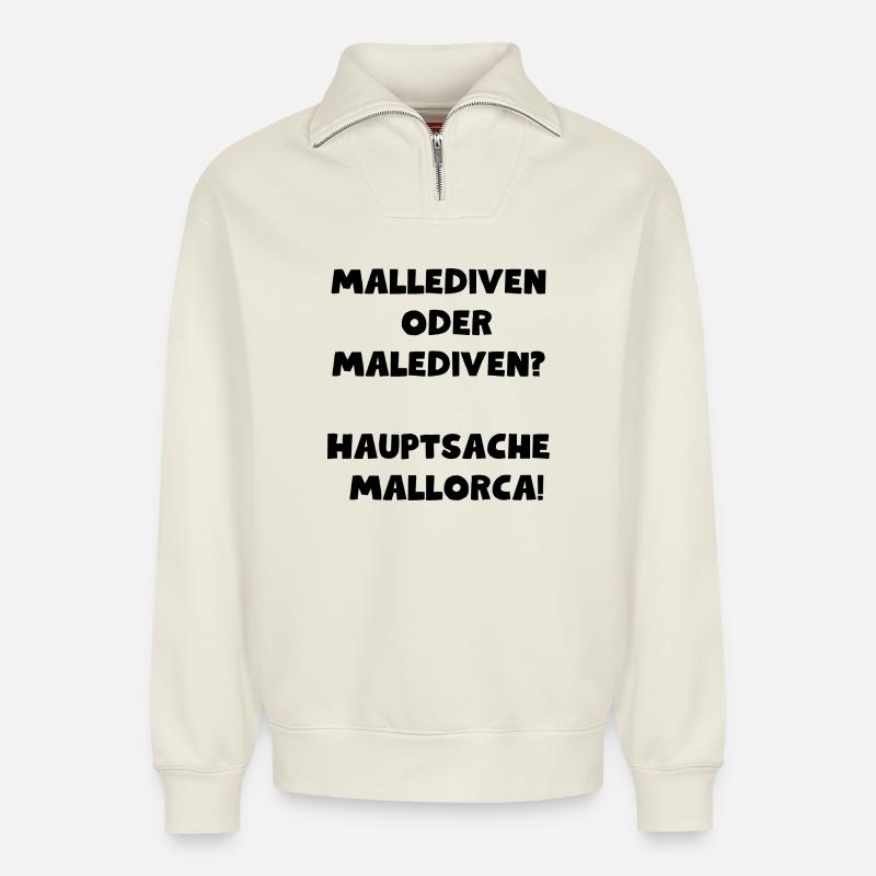 Mallediven schwarz - Relaxed Unisex Organic Half Zip Sweatshirt – von SPREAD - Naturweiß