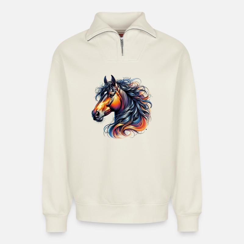 Pferd - Relaxed Unisex Organic Half Zip Sweatshirt – von SPREAD - Naturweiß